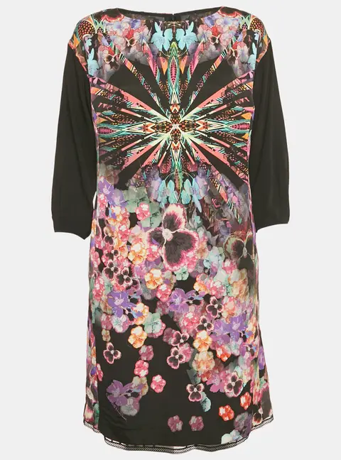 Class by Roberto Cavalli Black Printed Crepe Short Dress M