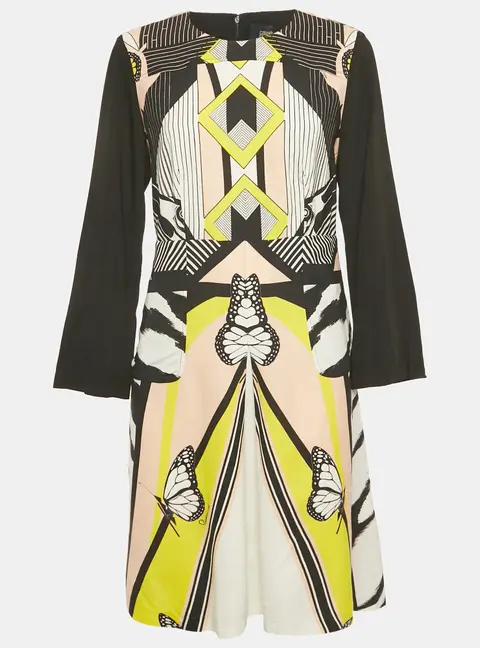 Cavalli Class by Roberto Cavalli Black Printed Crepe Midi Dress L