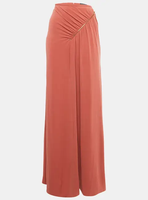 Class by Roberto Cavalli Brick Red Jersey Ruched Zipper Detail Midi Skirt L