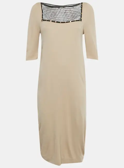 Class by Roberto Cavalli Beige Mesh Detail Jersey Midi Dress M