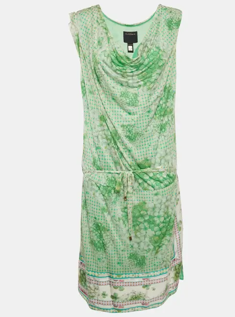 Class by Roberto Cavalli Green Jersey Cowl Neck Mini Dress L