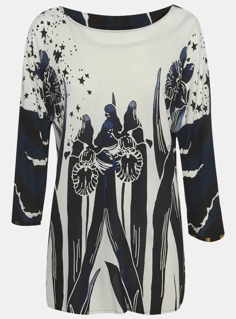 Class by Roberto Cavalli Blue/White Printed Jersey Blouse M