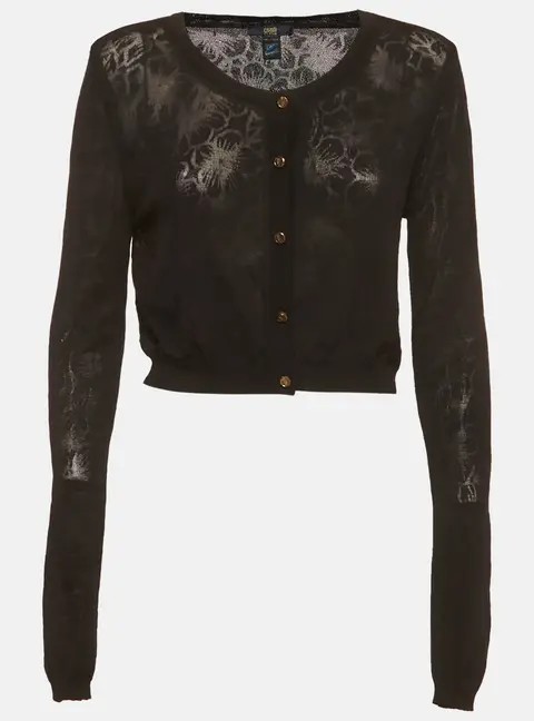 Cavalli Class Black  Floral Patterned Knit Cropped Cardigan M
