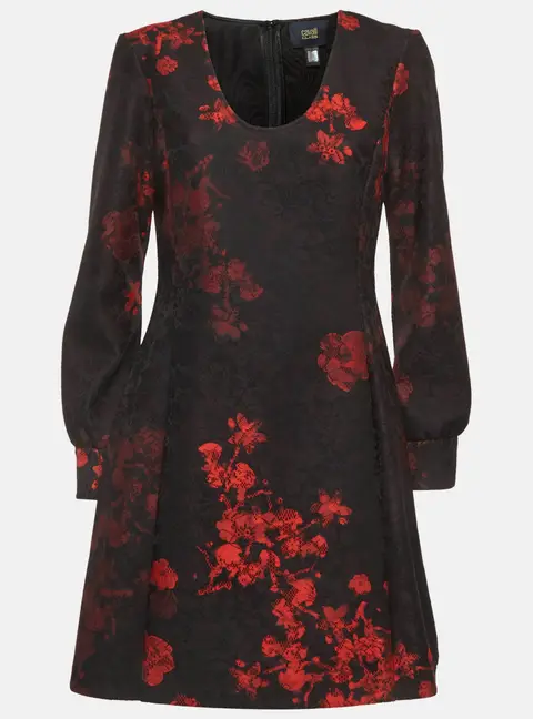 Cavalli Class Black/Red Printed Lace Scoop Neck Mini Dress M