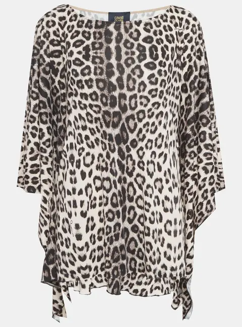 Cavalli Class Beige/Black Animal printed Jersey Kaftan Top M