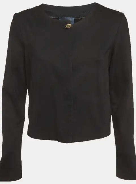 Cavalli Class Black Jersey Knit Button Front Jacket M