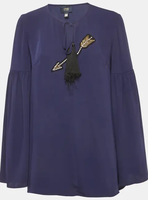 Class by Roberto Cavalli Navy Blue Chiffon Embellished Lace Up Top M