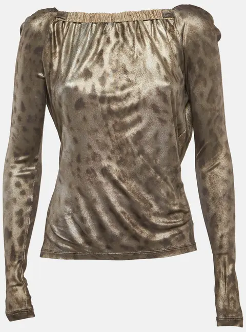 Class by Roberto Cavalli Grey Lurex Jersey V-Neck Top M
