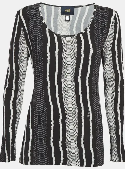 Cavalli Class Black Printed Knit Long Sleeve Top M