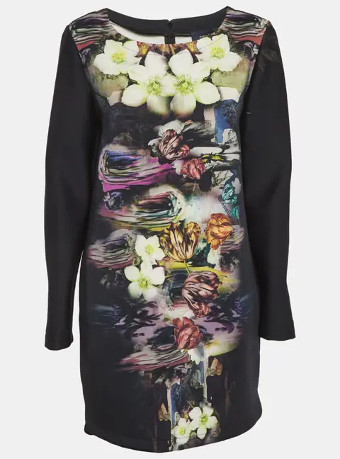Cavalli Class Black Printed Neoprene Shift Dress M