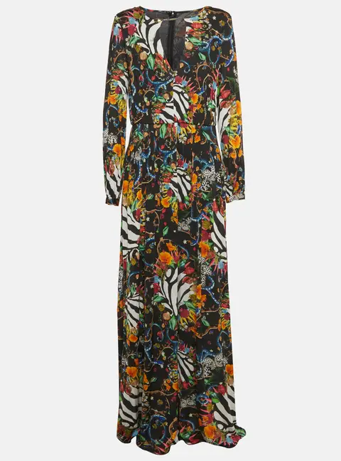Cavalli Class Black Seashell Printed Jersey Maxi Dress M