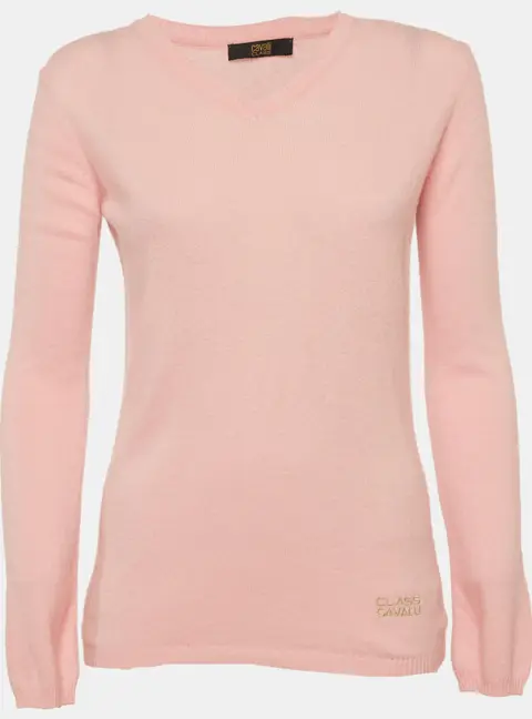 Class by Roberto Cavalli Pink Wool Blend V Neck Sweaters S