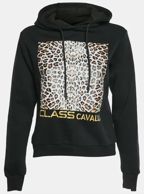 Class by Roberto Cavalli Black Leopard Print Cotton Hoodie XS