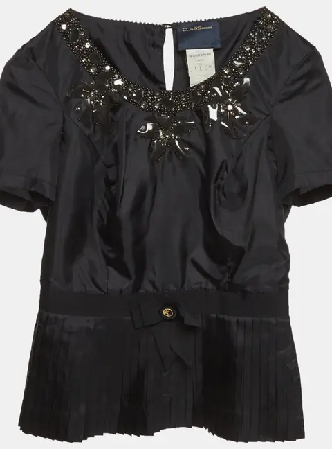 Class by Roberto Cavalli Black Bead Embellished Synthetic Pleated Top M