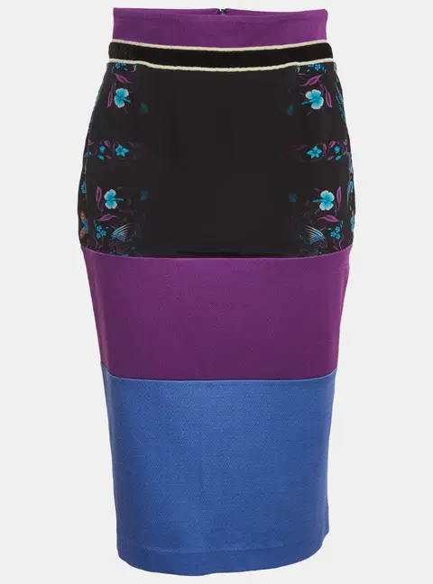 Class by Roberto Cavalli Multicolour Floral Print Jersey and Crepe Knee Length Skirt M