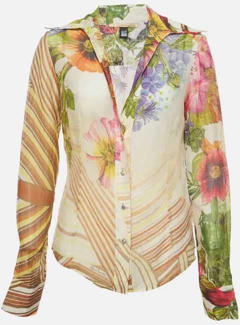 Class by Roberto Cavalli Multicolor Floral Print Chiffon Shirt L