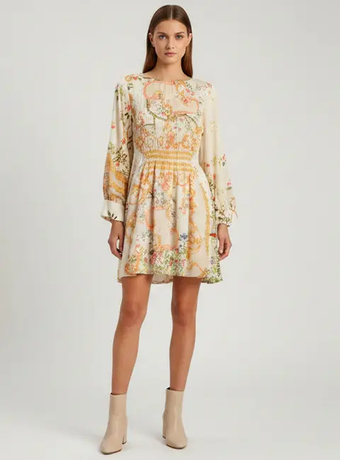 Class by Roberto Cavalli Beige Multicolor Printed Crepe Mini Dress M