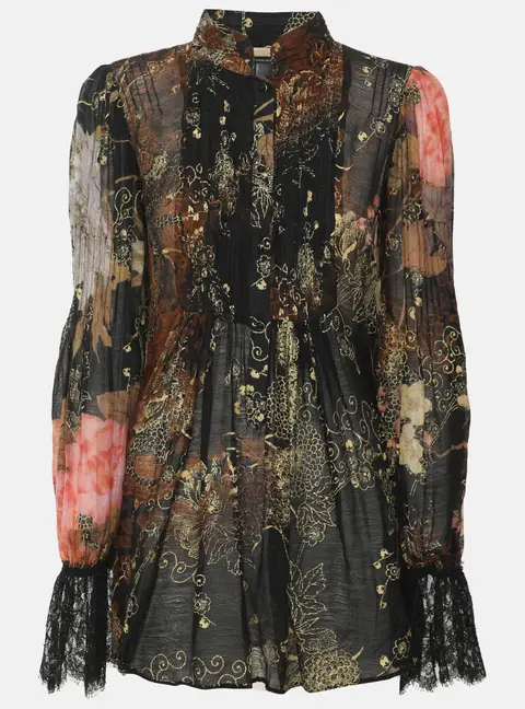 Class by Roberto Cavalli Multicolor Printed Pleated Chiffon Blouse M