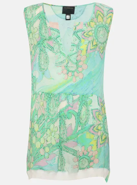 Class by Roberto Cavalli Green Printed Crepe Sleeveless Tunic Tops