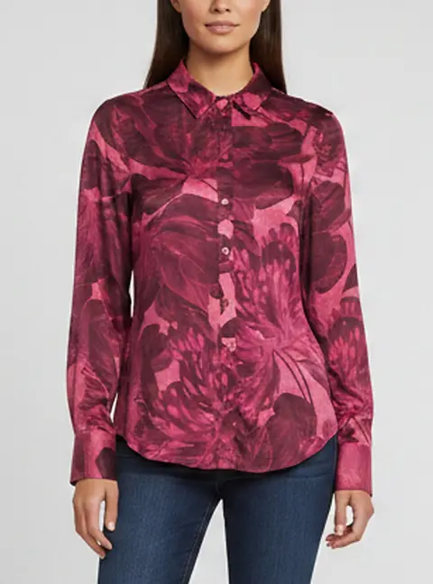 Class by Roberto Cavalli Pink Printed Satin Button Front Shirt L