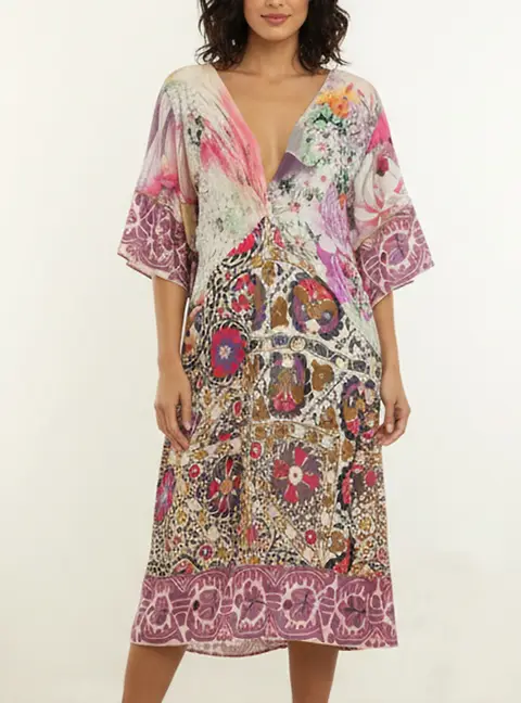 Class by Roberto Cavalli Multicolor Printed Jersey V Neck Knee Length Dress M
