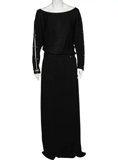 Class by Roberto Cavalli Black Jersey Metal Link Detail Maxi Dress L