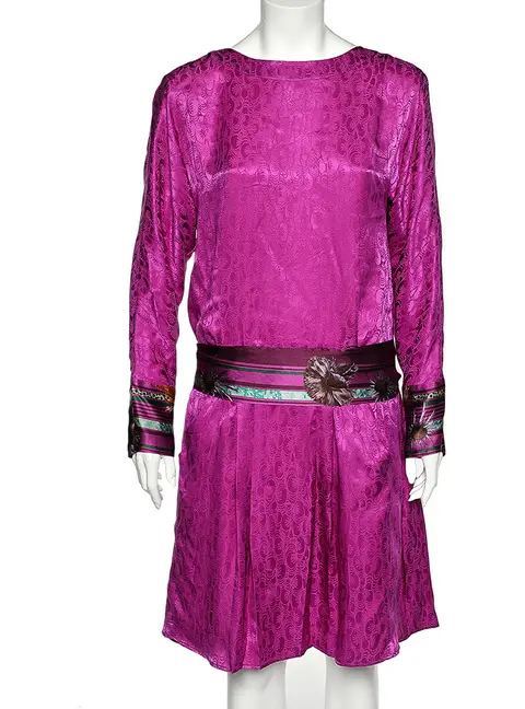 Class by Roberto Cavalli Purple Silk Contrast Waist Tie Detail Dress M