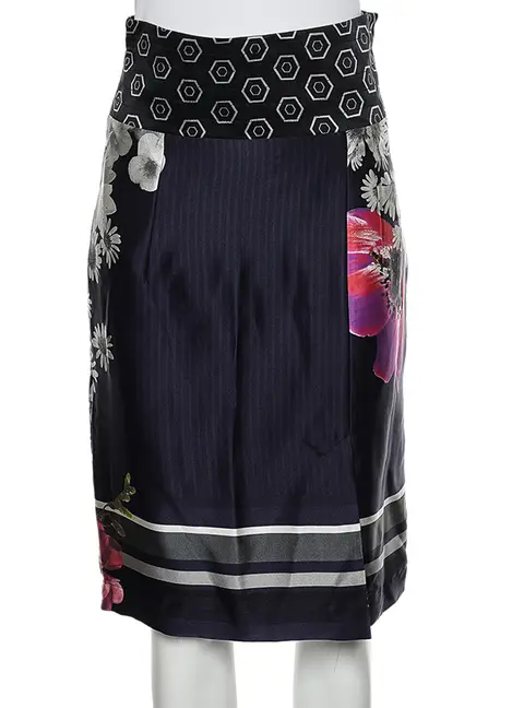 Class by Roberto Cavalli Multicolor Printed Satin Pencil Skirt M