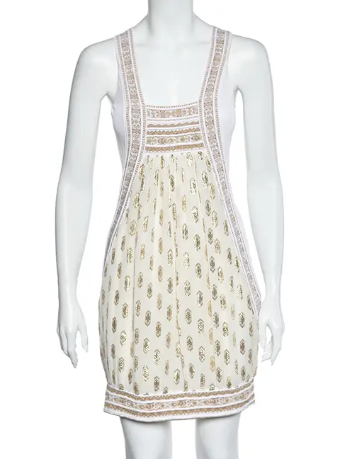 Class by Roberto Cavalli White & Gold Jacquard Sleeveless Mini Dress M