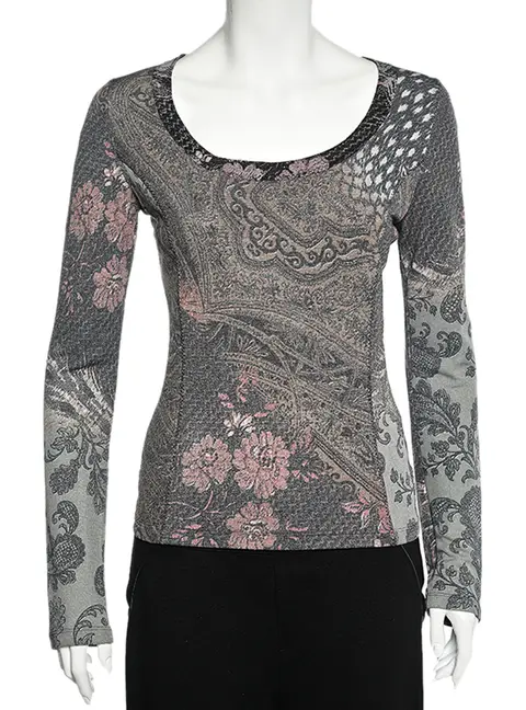 Class by Roberto Cavalli Multicolor Paisley Print Knit Scoop Neck Top M