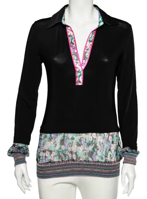 Class by Roberto Cavalli Black Jersey Contrast Paneled Top M