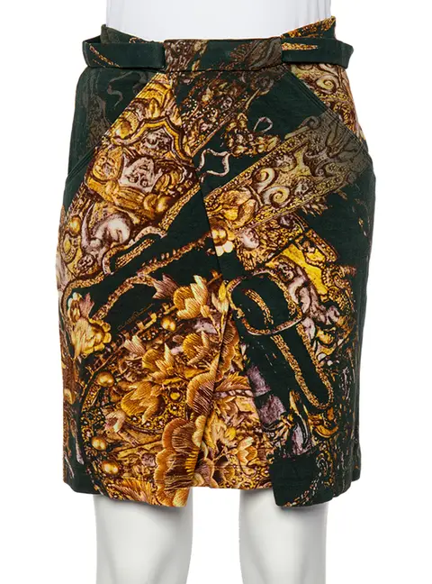 Class by Roberto Cavalli Green Printed Knit Draped Short Skirt S