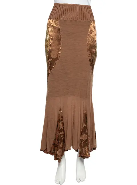 Class by Roberto Cavalli Brown Wool Knit Paneled Skirt M