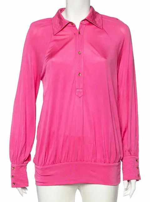 Class by Roberto Cavalli Pink Silk Knit Button Front Top M