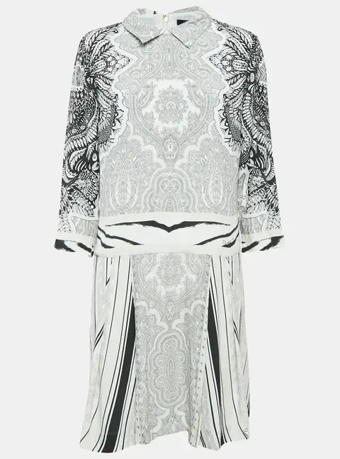 Class by Roberto Cavalli White/Black Printed Crepe Short Dress L