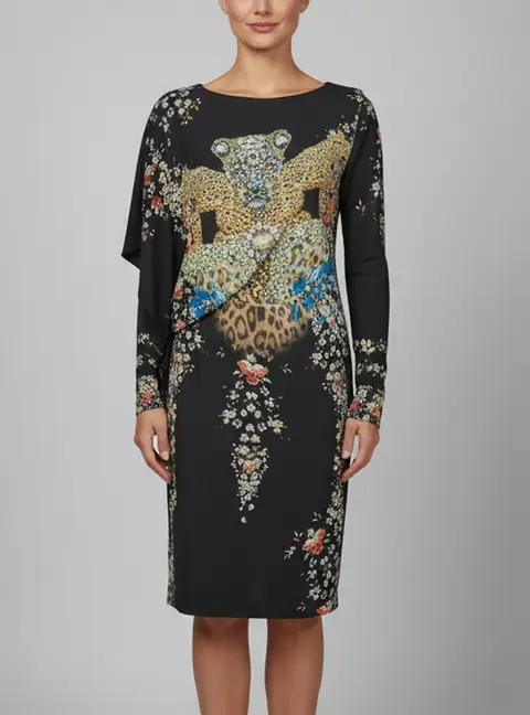 Class by Roberto Cavalli Navy Blue Animal Print Jersey Draped Midi Dress M