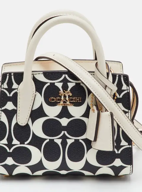 Coach Andrea Carryall Mini White/Black Signature Coated Canvas and Leather Satchel