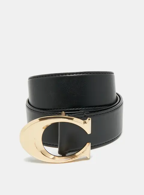 Coach Black Leather Signature Buckle Belt S