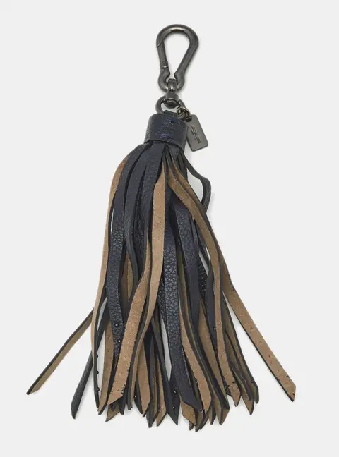 Chlo&eacute; Navy Blue/Grey Leather Studded Tassel Bag Charm