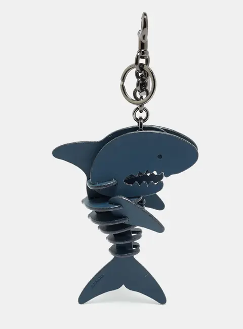 Coach Sharky Medium Bag Charm Navy Blue Leather