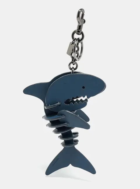 Coach Sharky Medium Bag Charm Navy Blue Leather
