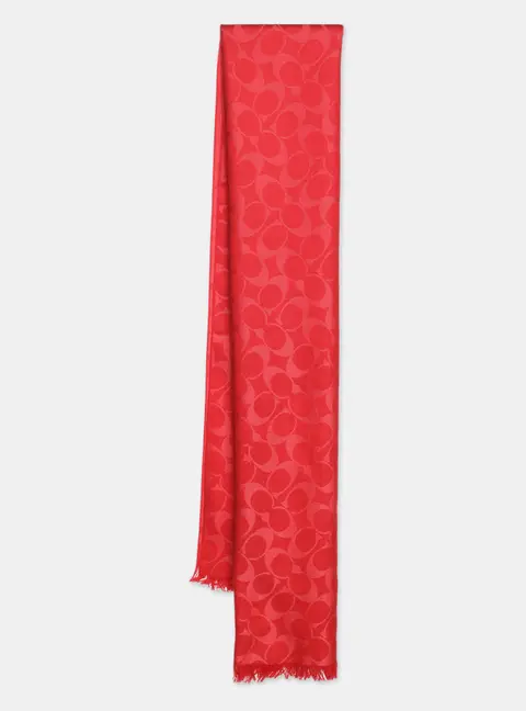 Coach Red Signature Print Wool Blend Scarf