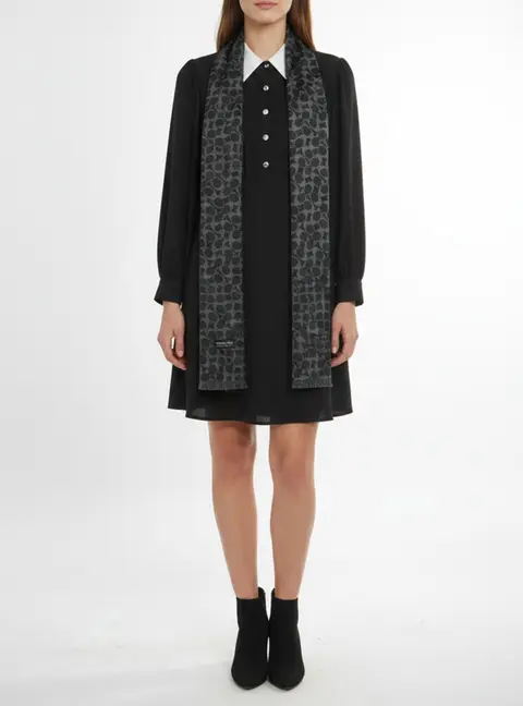 Coach Black/Grey Jacquard Monogram Fringed Stole