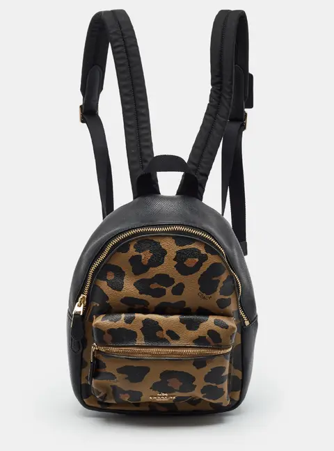 Coach Mini Black/Brown Leopard Print Coated Canvas and Leather Backpack