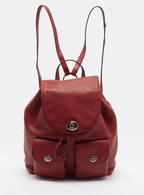 Coach Turnlock Rucksack Red Leather Backpack