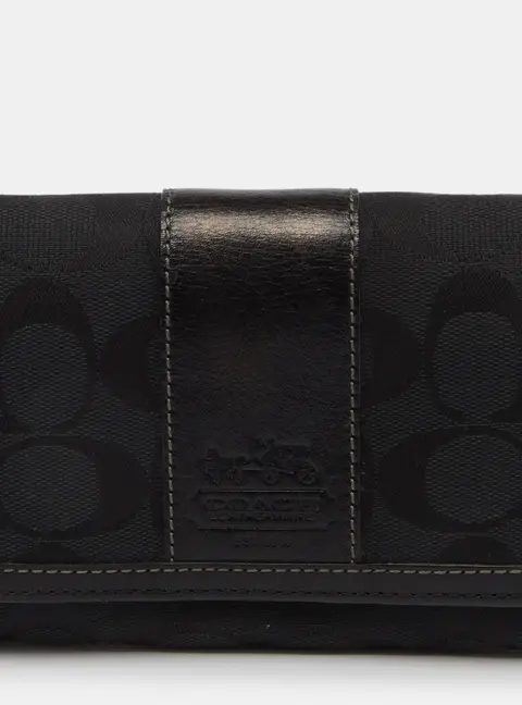 Coach Black Signature Canvas and Leather Continental Wallet