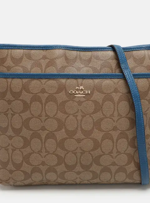 Coach Beige/Blue Signature Coated Canvas File Crossbody Bag
