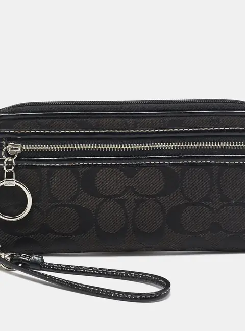 Coach Black Signature Canvas and Patent Leather Wristlet Wallet