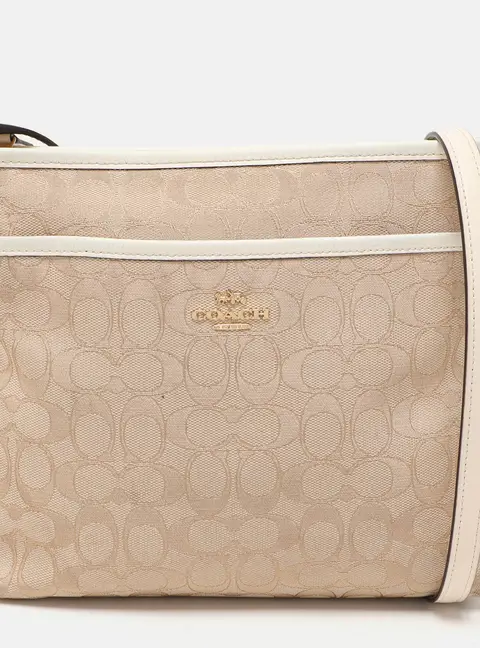 Coach Beige/White Signature Canvas and Leather Swingpack File Crossbody Bag