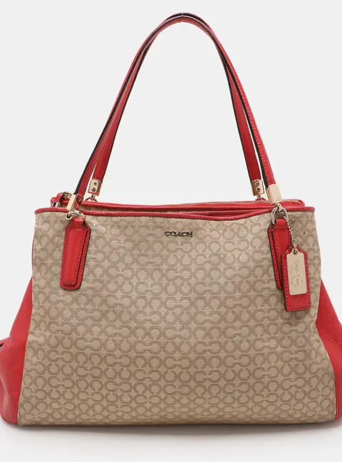 Coach Beige Coach Op Art Canvas and Leather Madison Phoebe Shoulder Bag